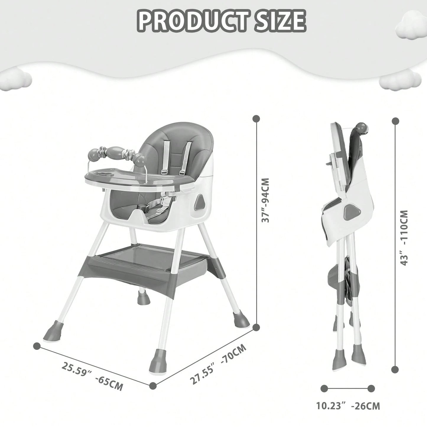 UBRAVOO 3-In-1 Baby High Chair Foldable Portable Dining Chairs Eat & Play Convertible With FivePoint Snap Button,DoubleLayer Dinner Plate And Toy Rack