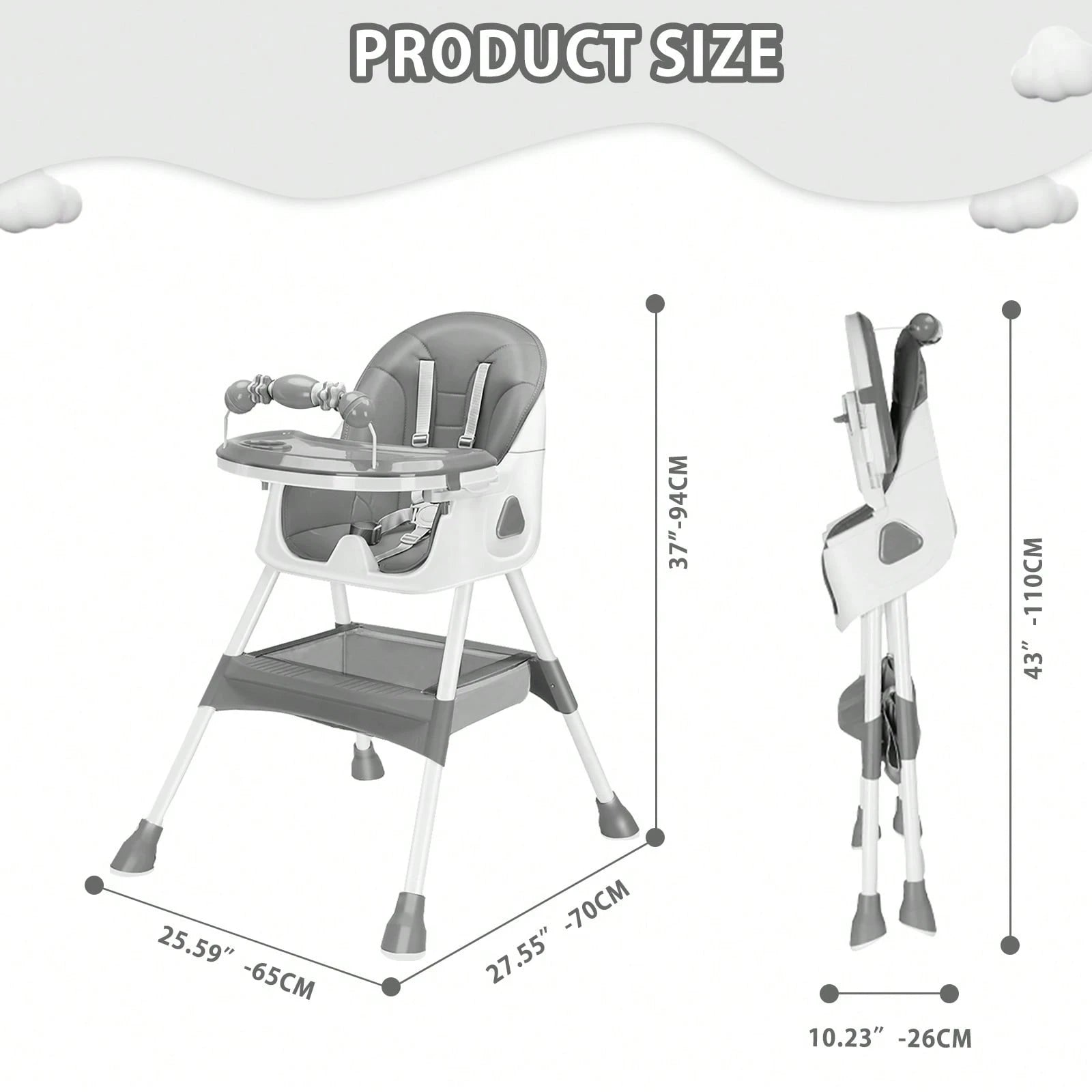 UBRAVOO 3-In-1 Baby High Chair Foldable Portable Dining Chairs Eat & Play Convertible With FivePoint Snap Button,DoubleLayer Dinner Plate And Toy Rack