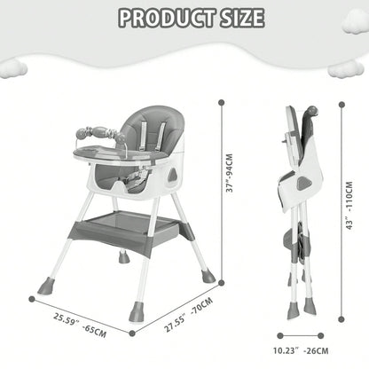 UBRAVOO 3-In-1 Baby High Chair Foldable Portable Dining Chairs Eat & Play Convertible With FivePoint Snap Button,DoubleLayer Dinner Plate And Toy Rack