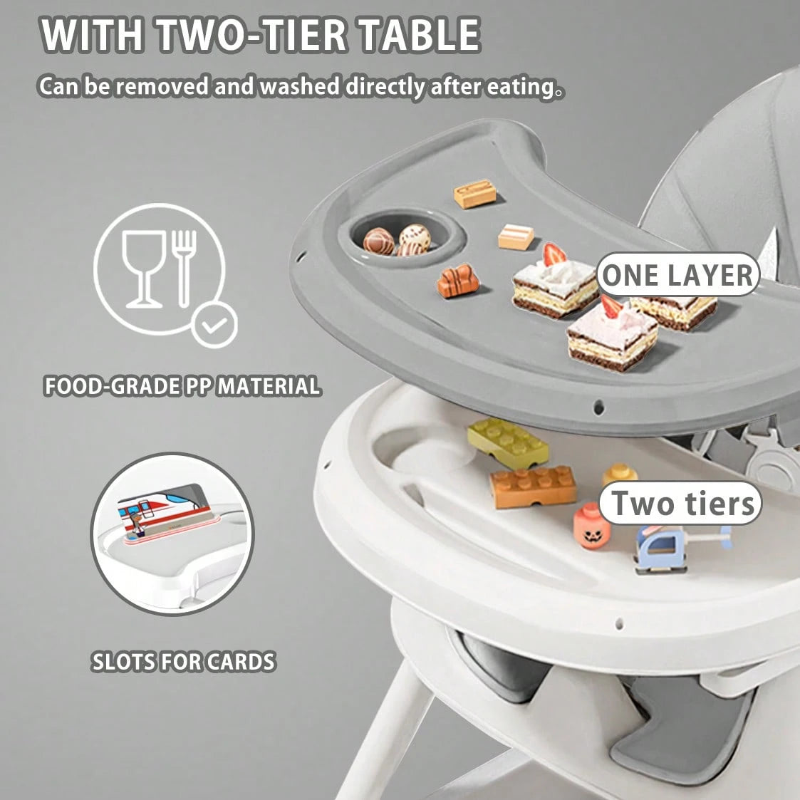 UBRAVOO 3-In-1 Baby High Chair Foldable Portable Dining Chairs Eat & Play Convertible With FivePoint Snap Button,DoubleLayer Dinner Plate And Toy Rack