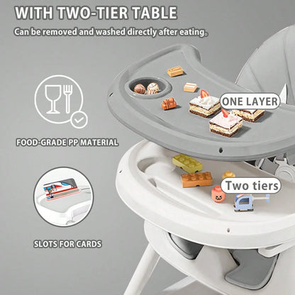 UBRAVOO 3-In-1 Baby High Chair Foldable Portable Dining Chairs Eat & Play Convertible With FivePoint Snap Button,DoubleLayer Dinner Plate And Toy Rack