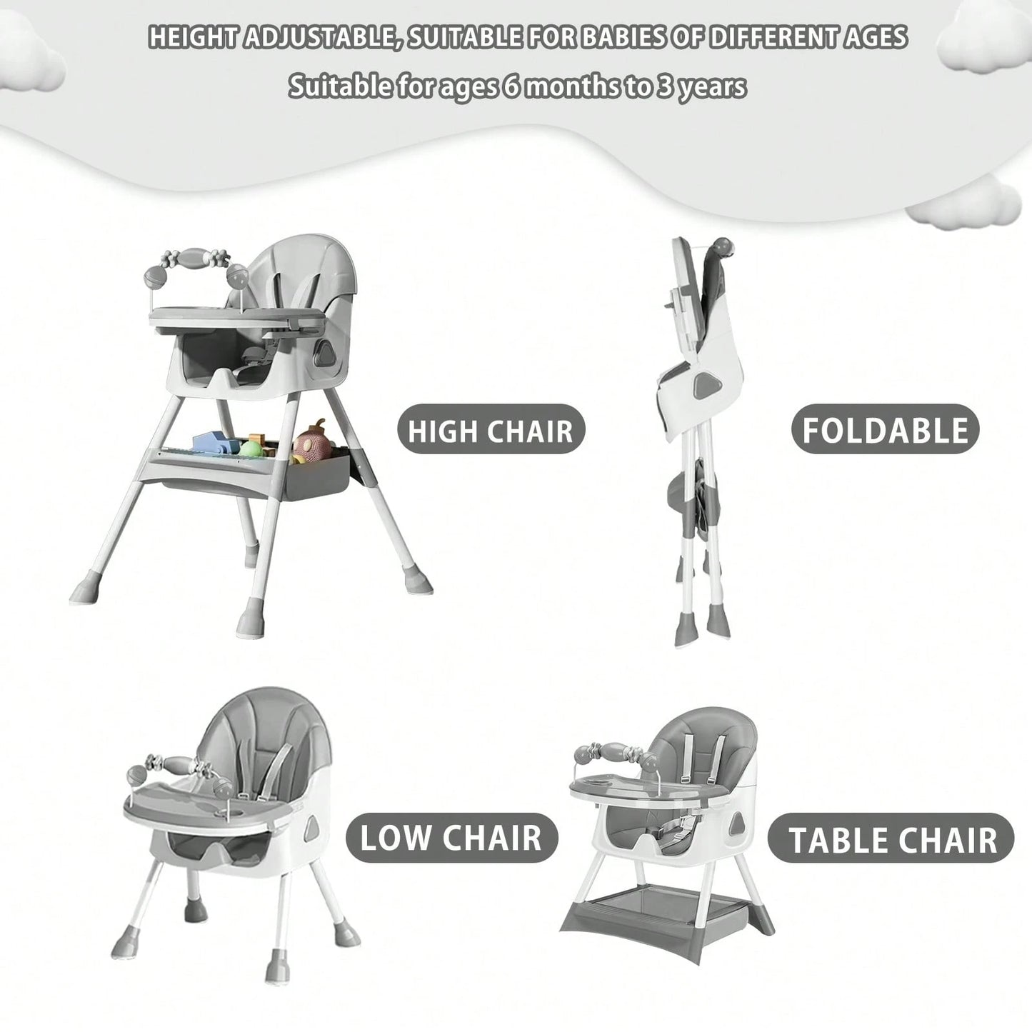 UBRAVOO 3-In-1 Baby High Chair Foldable Portable Dining Chairs Eat & Play Convertible With FivePoint Snap Button,DoubleLayer Dinner Plate And Toy Rack