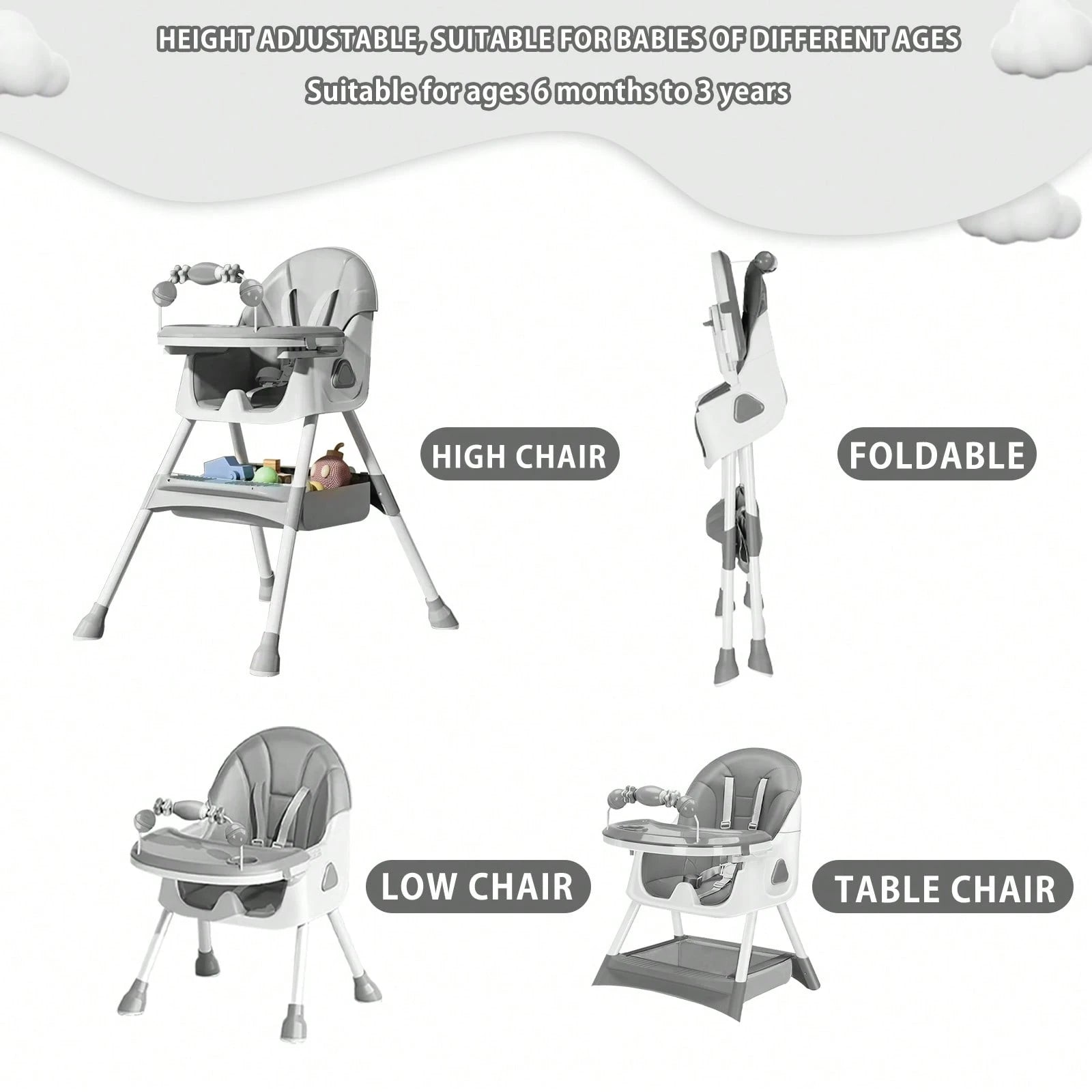 UBRAVOO 3-In-1 Baby High Chair Foldable Portable Dining Chairs Eat & Play Convertible With FivePoint Snap Button,DoubleLayer Dinner Plate And Toy Rack