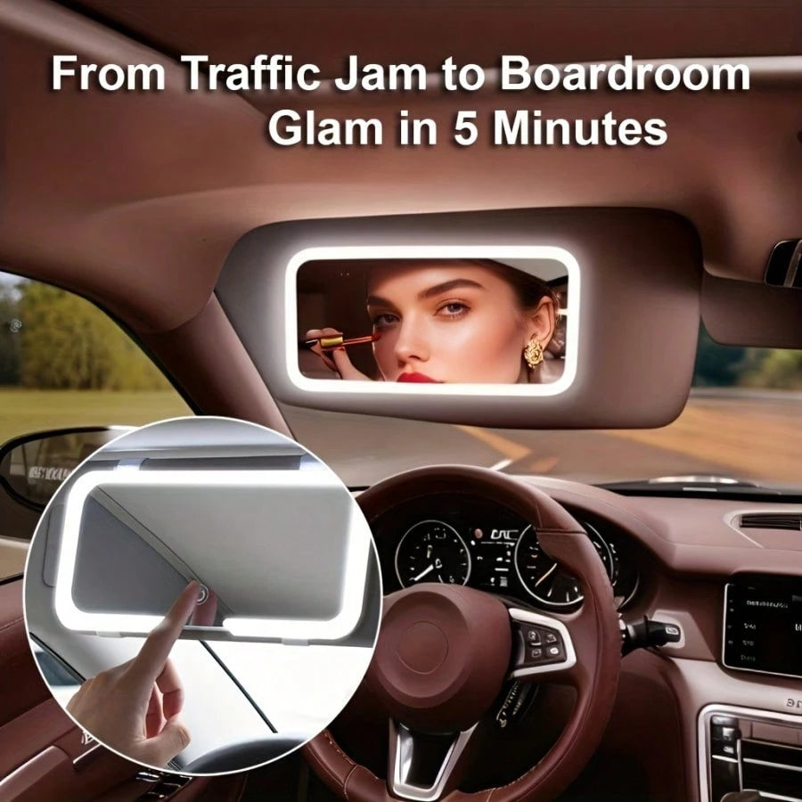 Ultra-Thin Car Sun Visor Rechargeable Vanity Mirror With 3 Light Modes And LED For Cars And Trucks With Dimmable Touch Screen, Compatible With Multiple Vehicles, Car Rearview Mirror Hanger Accessory