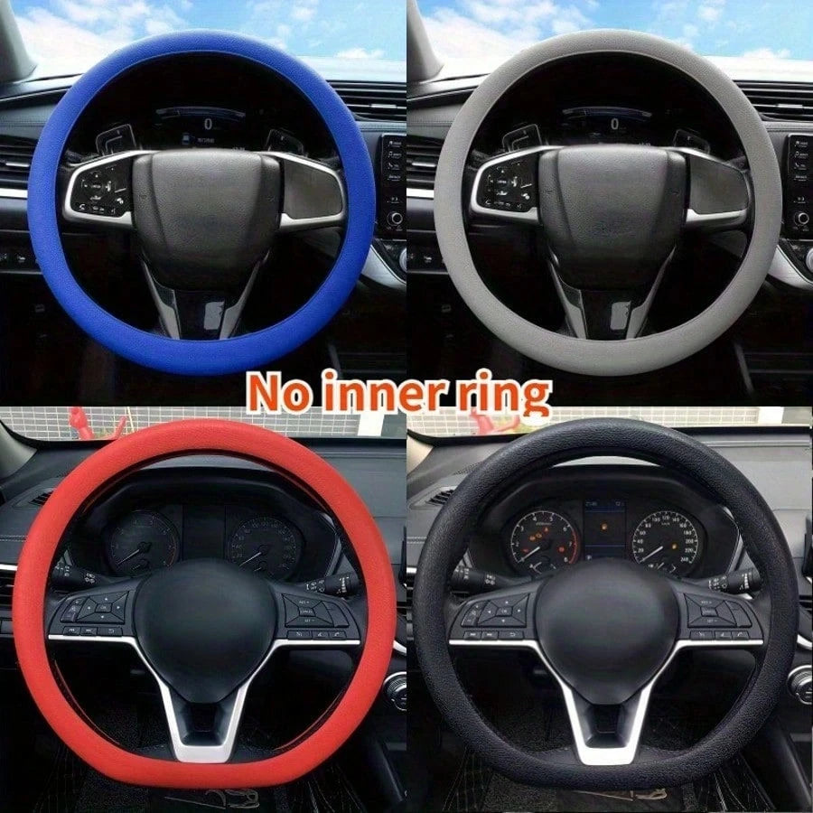 Ultra-Thin Non-Slip Silicone Steering Wheel Cover, Fits 13.77-14.17 Inch Cars, SUVs And Trucks, Quick Installation, Low-Profile Non-Slip, Slightly Sticky Surface, Better Control, Odorless Black Protec