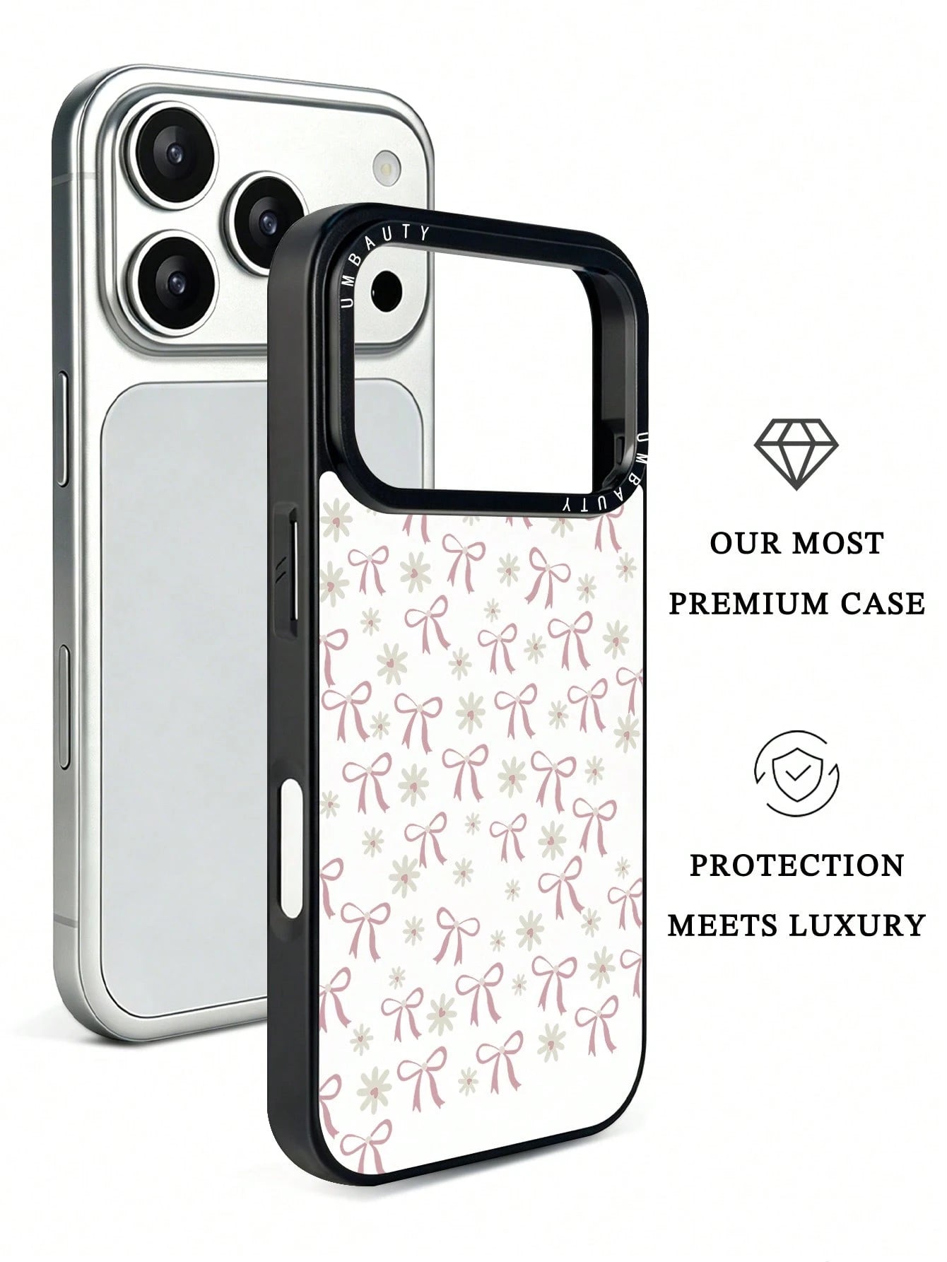 UMBAUTY 1pc Daisy & Bow Design Phone Case, Compatible With Phone 17 Pro Max, 16 Pro Max, 15 Pro Max, 14 Pro Max, 11/12/13/14/15/17 Pro Max Plus, Korean Style High-End Fashion Fun Elegant Design, Suita