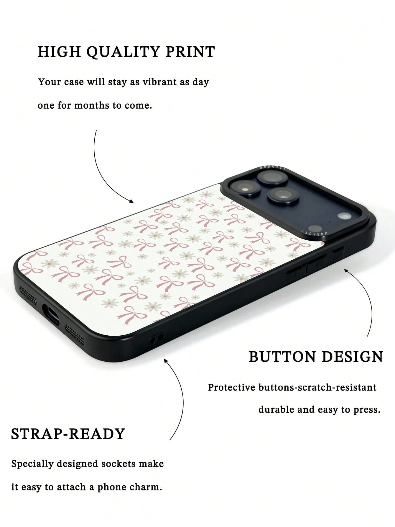 UMBAUTY 1pc Daisy & Bow Design Phone Case, Compatible With Phone 17 Pro Max, 16 Pro Max, 15 Pro Max, 14 Pro Max, 11/12/13/14/15/17 Pro Max Plus, Korean Style High-End Fashion Fun Elegant Design, Suita