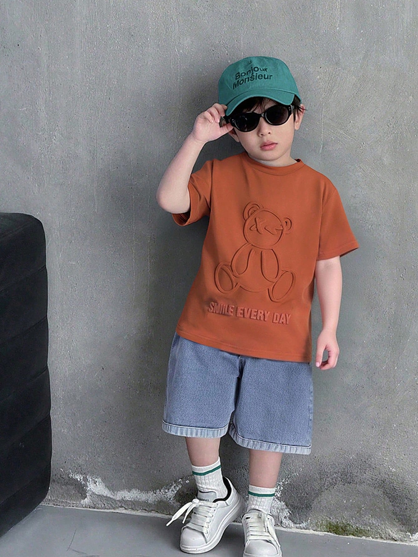 Unisex Baby 2pcs/Set Casual Cute Slogan Graphic Short Sleeve T-Shirt And Distressed Denim Shorts Outfit, Baby Clothing Sets, Streetwear