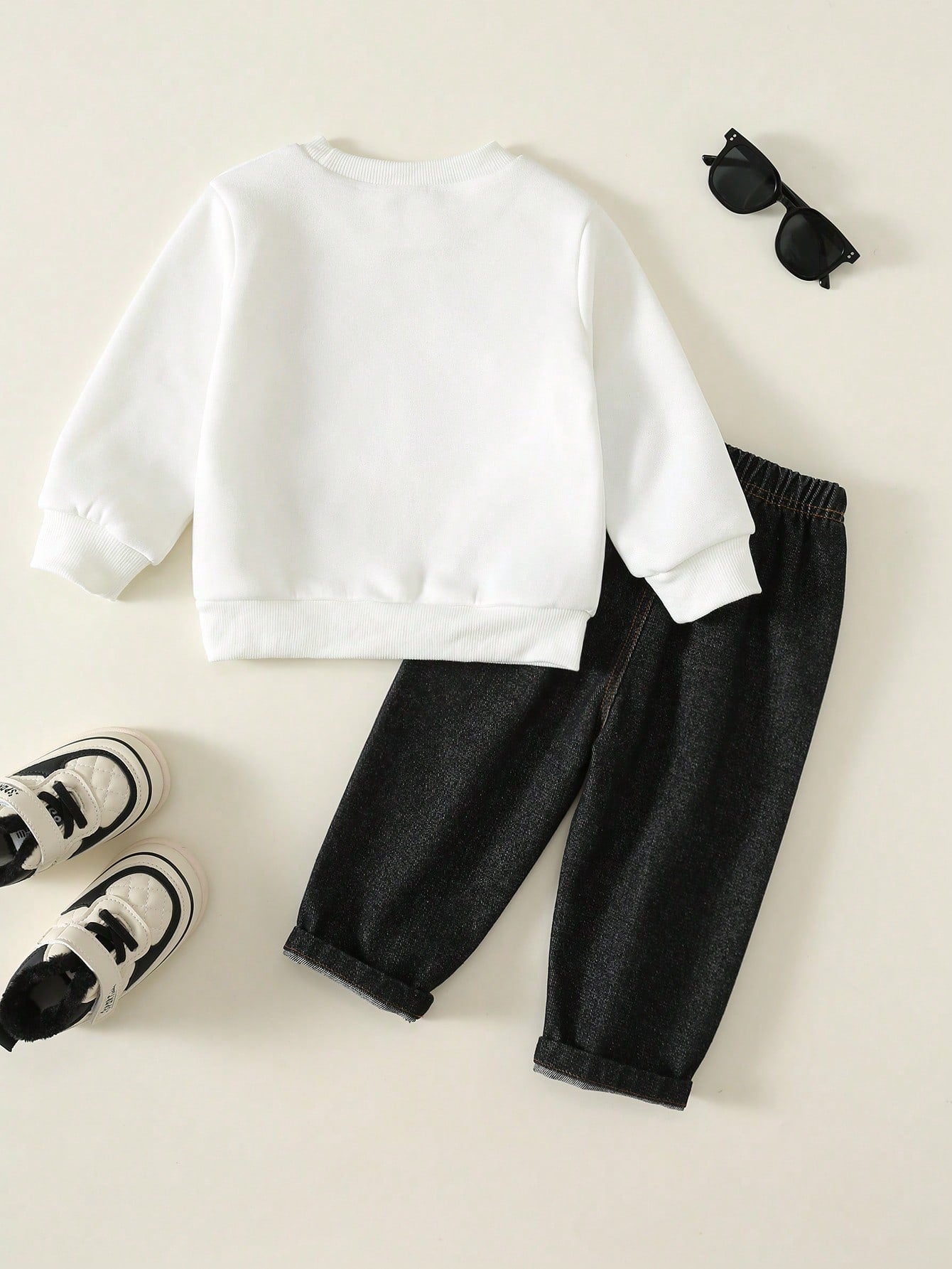 Unisex Baby Boy/Girl, Toddler 2pcs Autumn/Winter Fleece Lined Thickened Fashion Racing Pattern Sweatshirt Set, Denim, Jeans, Baby Winter Clothes, Tracksuit