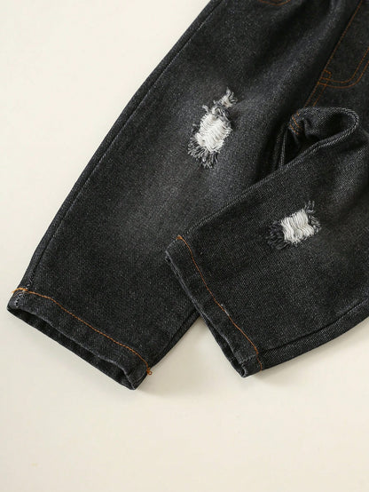 Unisex Baby Boy/Girl, Toddler 2pcs Autumn/Winter Fleece Lined Thickened Fashion Racing Pattern Sweatshirt Set, Denim, Jeans, Baby Winter Clothes, Tracksuit
