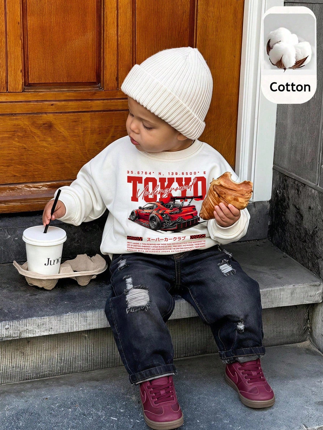 Unisex Baby Boy/Girl, Toddler 2pcs Autumn/Winter Fleece Lined Thickened Fashion Racing Pattern Sweatshirt Set, Denim, Jeans, Baby Winter Clothes, Tracksuit