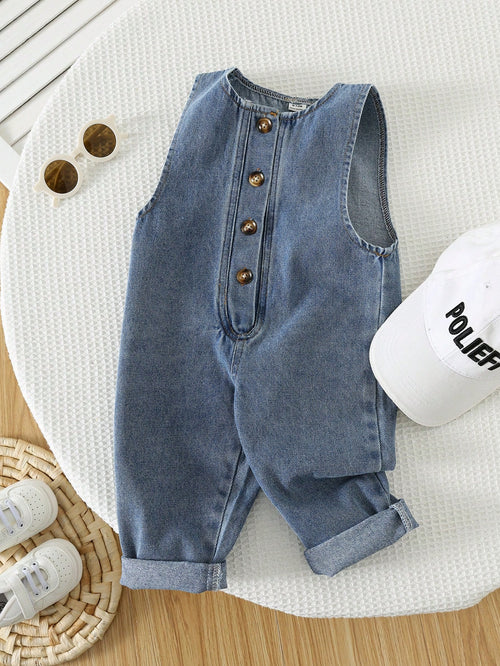 Unisex Baby Casual Cute Denim Bib Pants, Suitable For Summer, Spring, Autumn