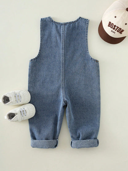 Unisex Baby Casual Cute Denim Bib Pants, Suitable For Summer, Spring, Autumn