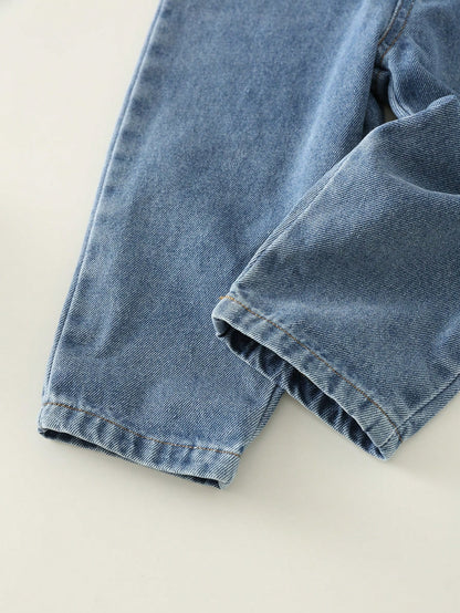 Unisex Baby Casual Cute Denim Bib Pants, Suitable For Summer, Spring, Autumn