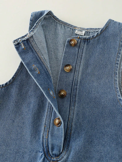 Unisex Baby Casual Cute Denim Bib Pants, Suitable For Summer, Spring, Autumn