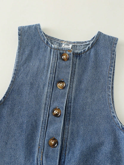 Unisex Baby Casual Cute Denim Bib Pants, Suitable For Summer, Spring, Autumn