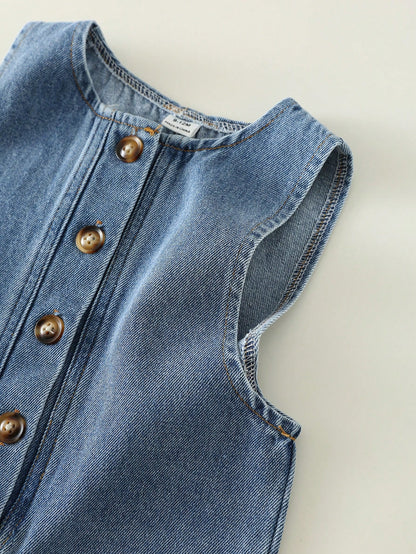 Unisex Baby Casual Cute Denim Bib Pants, Suitable For Summer, Spring, Autumn
