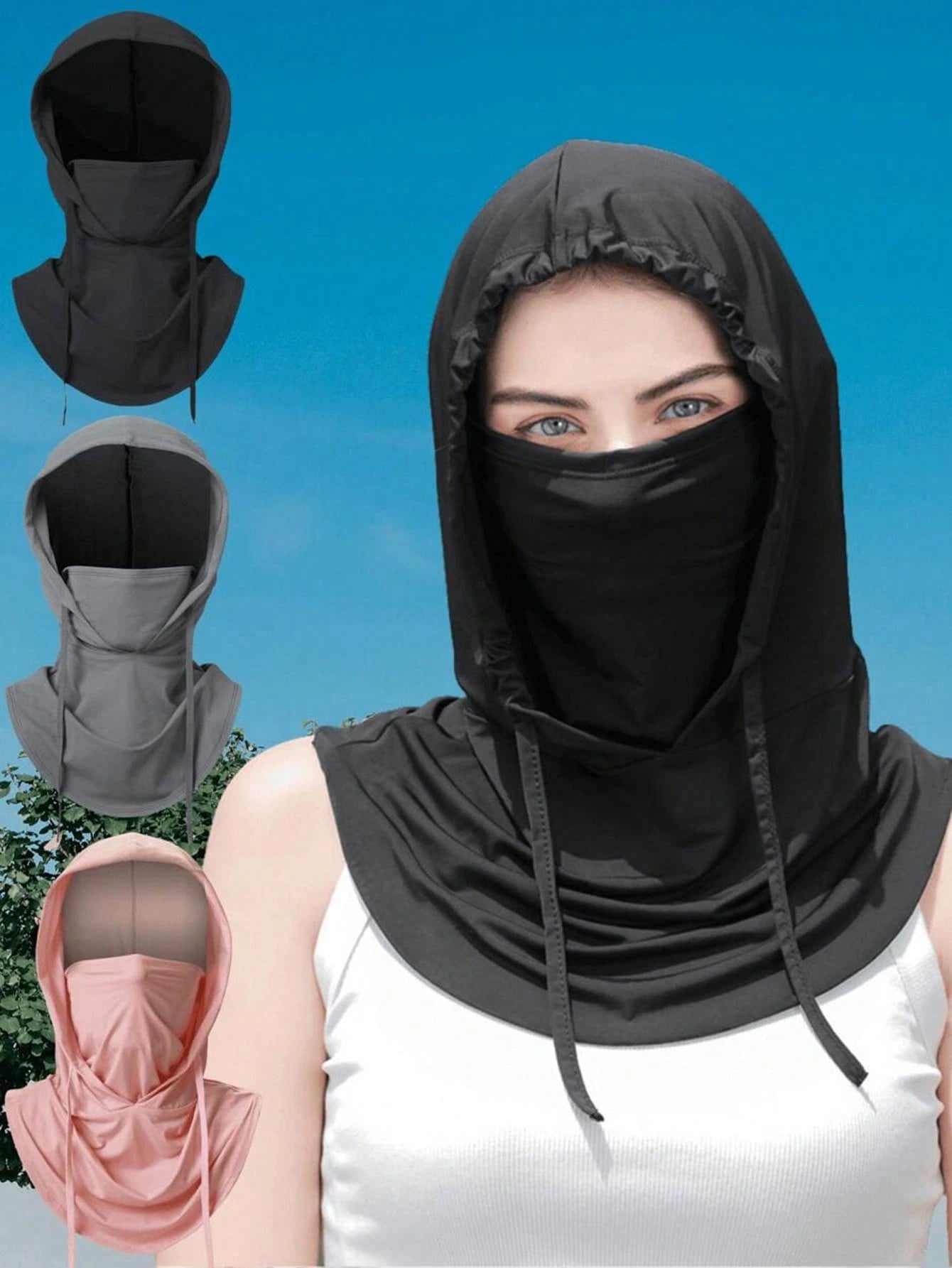 Unisex Ice Silk Balaclava, UV Protection- Full Face Coverage, Anti-UV, Suitable For Cycling- Breathable, Seamless, Adjustable Drawstring Neck Gaiter With Ear Covers, Suitable For Motorcycle, Bicycle