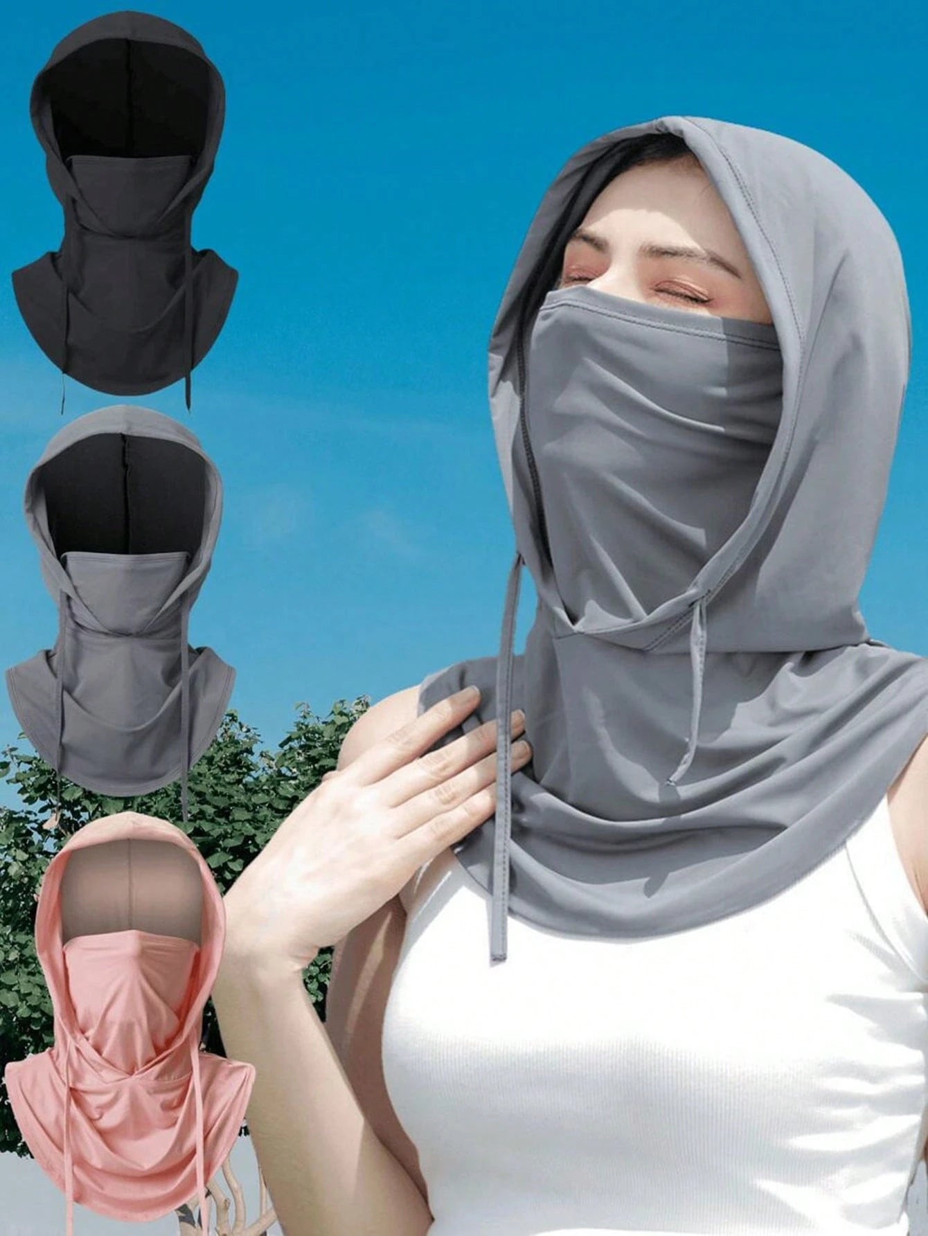 Unisex Ice Silk Balaclava, UV Protection- Full Face Coverage, Anti-UV, Suitable For Cycling- Breathable, Seamless, Adjustable Drawstring Neck Gaiter With Ear Covers, Suitable For Motorcycle, Bicycle
