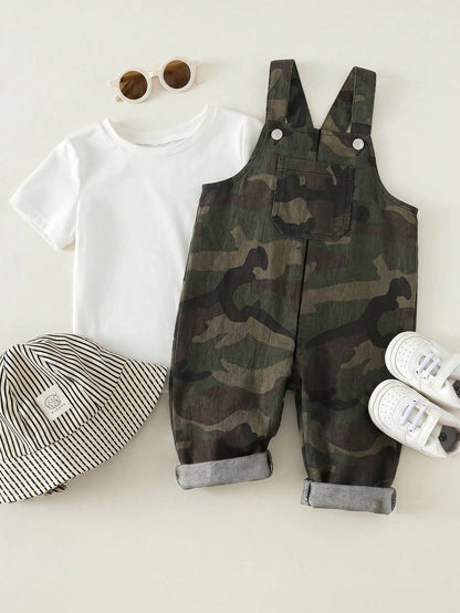 Unisex Newborn Baby Boy/Girl Baby Boy 100% Cotton Casual Fashion Versatile Camouflage Denim Overalls Jumpsuit Cargo Pants, Baby Boy Clothing Set, Baby Boy Summer Outfit, Soft, Denim, Jeans