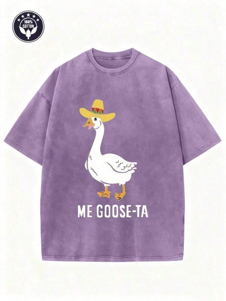 Unisex Washed Tee, 'Me Goose-Ta' Funny Duck Graphic, Retro Summer Short Sleeve Cotton Top, Streetwear Fashion