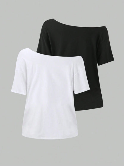 Unity Women's Oversized Asymmetrical Neck Loose White T-Shirt
