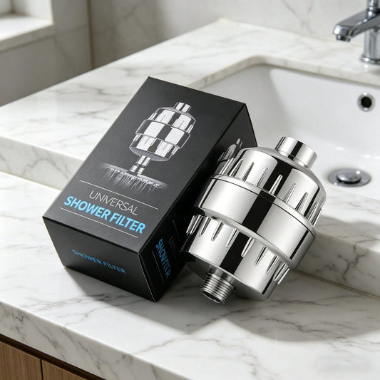 Universal Shower Head Filter, Durable Multi-Stage Filtration High Flow Water Purifier, Can Reduce Chlorine, Heavy Metals, And Odors, Easy To Install, Black/Silver Filter Element For Daily Bathroom Use