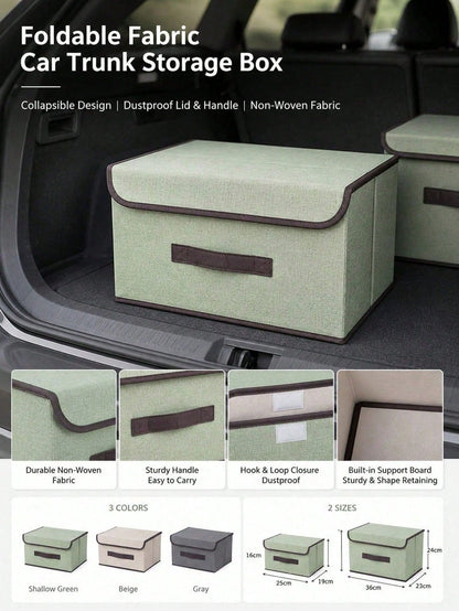 Universal Trunk Storage Box With Lid- Foldable Non-Woven Fabric Storage Box, Large Foldable Cargo Box, Suitable For Clothes, Toys, Food, SUV, Truck And Car Accessories