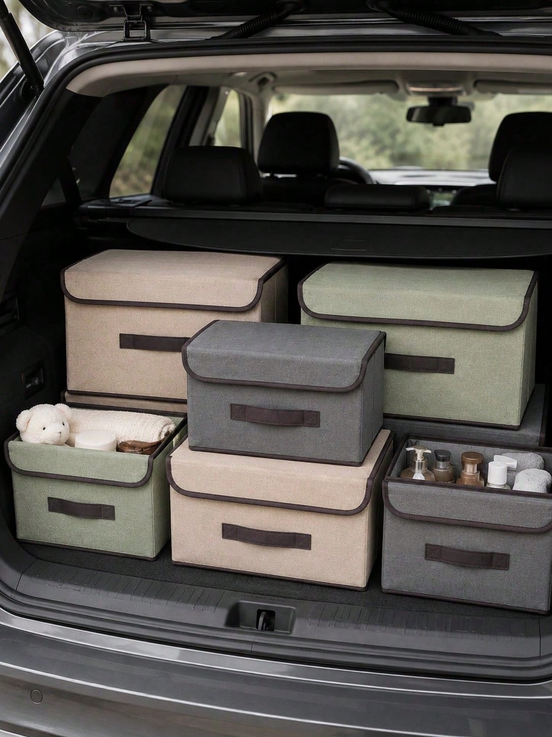 Universal Trunk Storage Box With Lid- Foldable Non-Woven Fabric Storage Box, Large Foldable Cargo Box, Suitable For Clothes, Toys, Food, SUV, Truck And Car Accessories