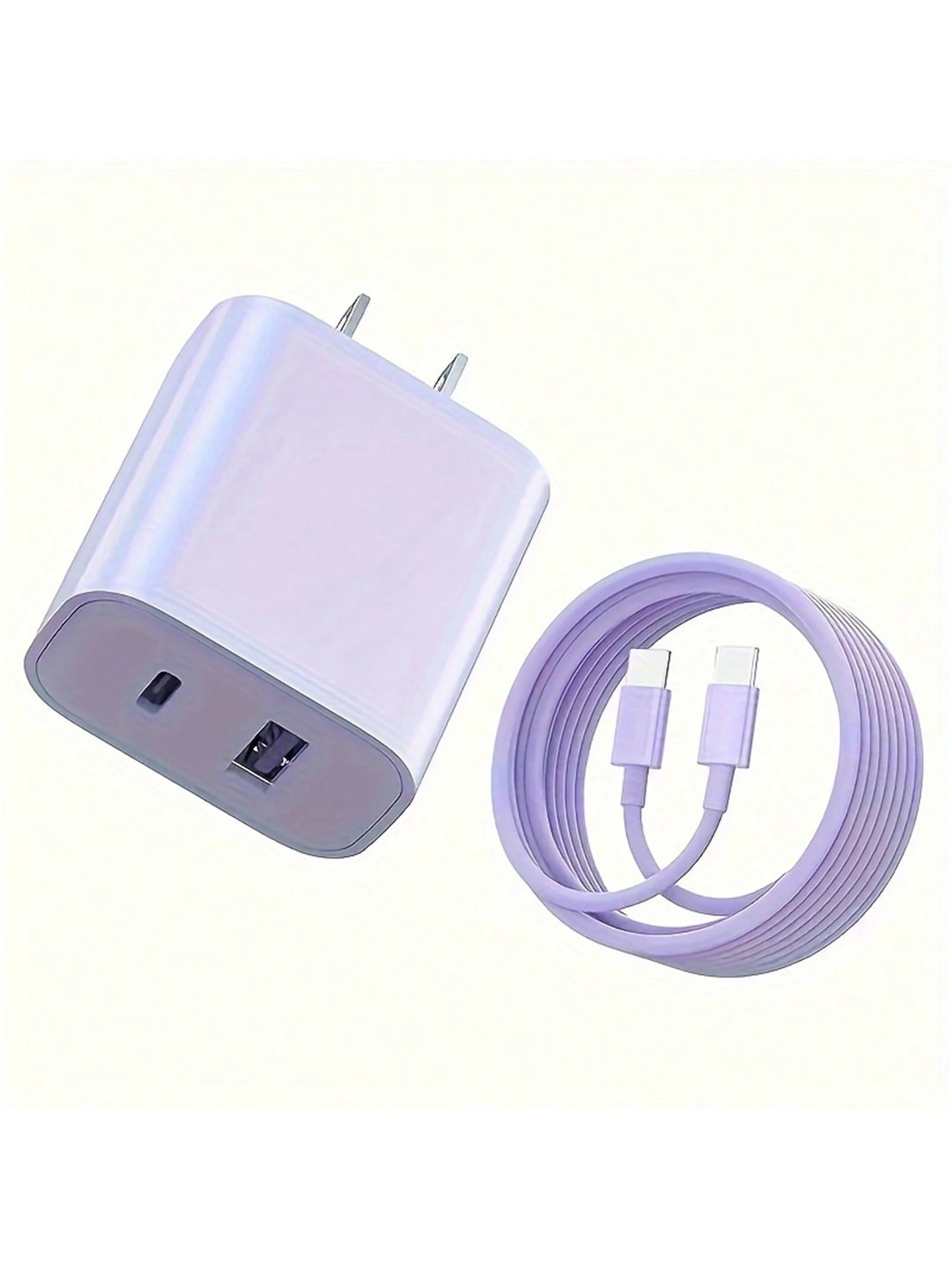 USB-C Wall Charger With Cable, Dual-Port IP Phone Charger 20W PD+OC3.0 Power Adapter, Fast Charging Plug And Cable.