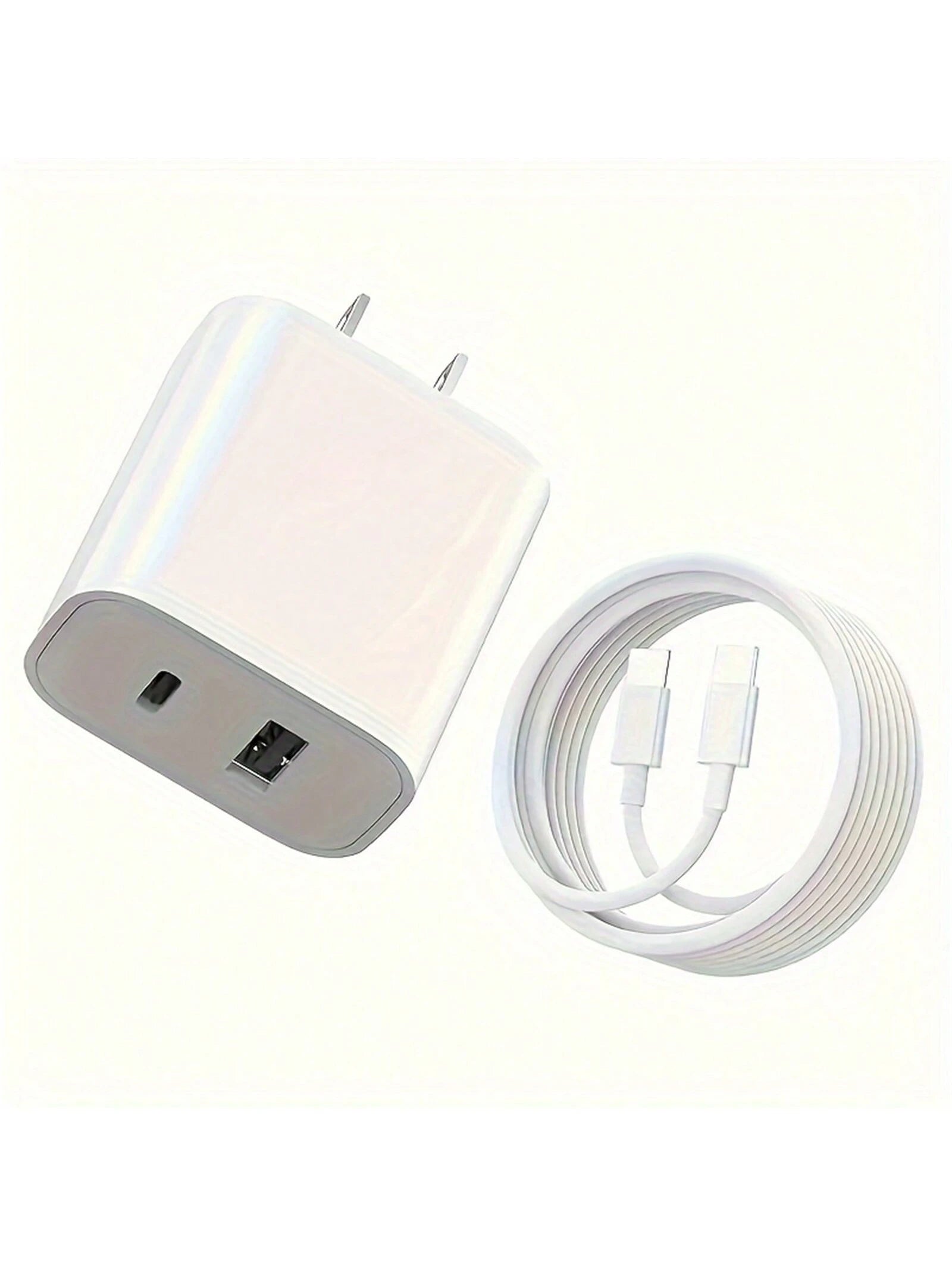 USB-C Wall Charger With Cable, Dual-Port IP Phone Charger 20W PD+OC3.0 Power Adapter, Fast Charging Plug And Cable.