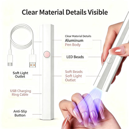 USB Rechargeable Precision UV LED Nail Lamp, Cordless Handheld Dryer For Detailed Nail Art Curing