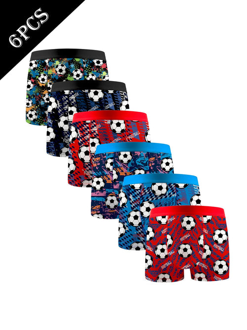 UYI 6pcs/Pack Boys' Cartoon Football Sports Casual Boxer Briefs, Little Boy Underwear, Elementary School Student Underwear