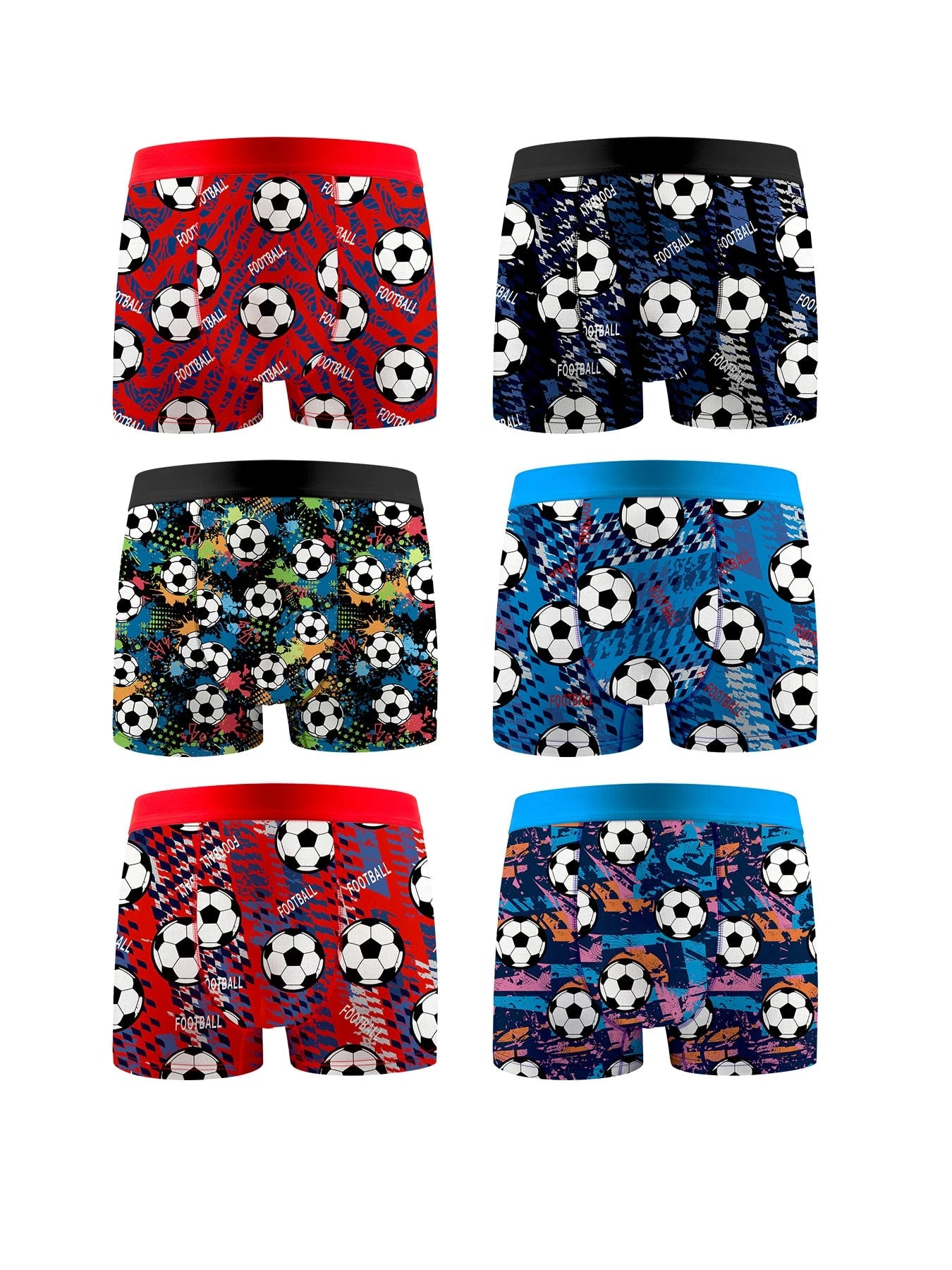 UYI 6pcs/Pack Boys' Cartoon Football Sports Casual Boxer Briefs, Little Boy Underwear, Elementary School Student Underwear