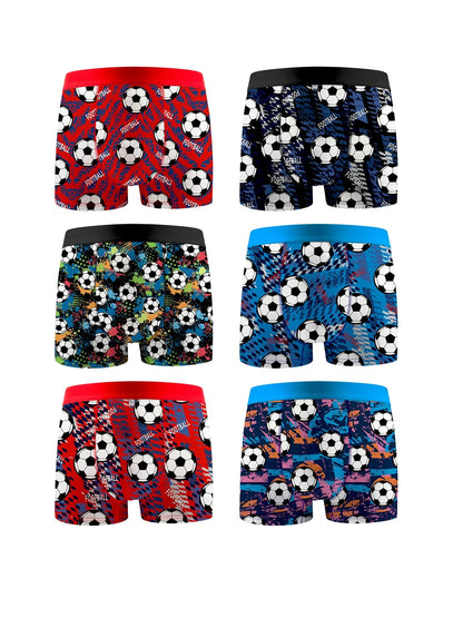 UYI 6pcs/Pack Boys' Cartoon Football Sports Casual Boxer Briefs, Little Boy Underwear, Elementary School Student Underwear