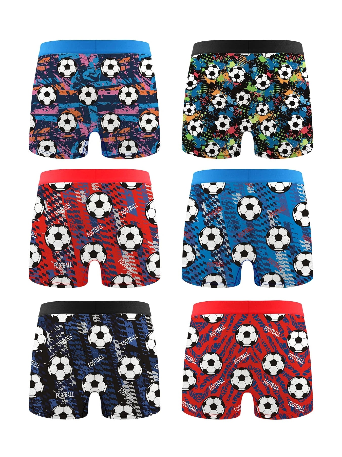 UYI 6pcs/Pack Boys' Cartoon Football Sports Casual Boxer Briefs, Little Boy Underwear, Elementary School Student Underwear