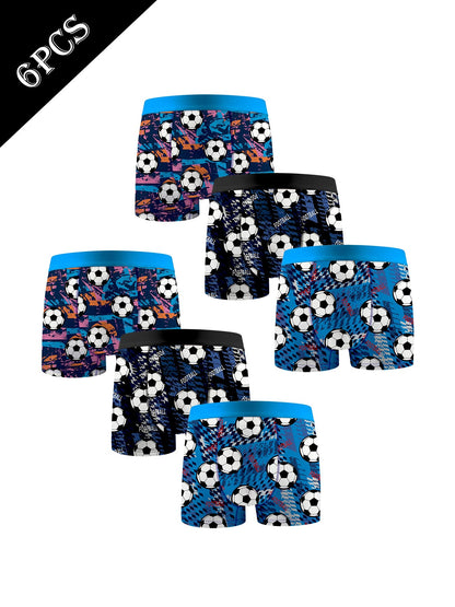 UYI 6pcs/Pack Boys' Cartoon Football Sports Casual Boxer Briefs, Little Boy Underwear, Elementary School Student Underwear