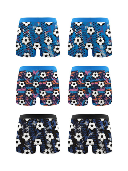 UYI 6pcs/Pack Boys' Cartoon Football Sports Casual Boxer Briefs, Little Boy Underwear, Elementary School Student Underwear