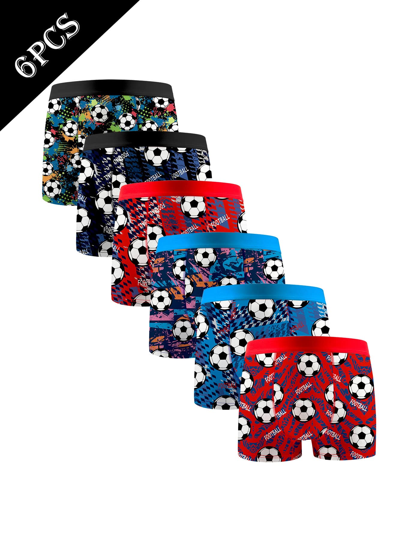 UYI 6pcs/Pack Boys' Cartoon Football Sports Casual Boxer Briefs, Little Boy Underwear, Elementary School Student Underwear