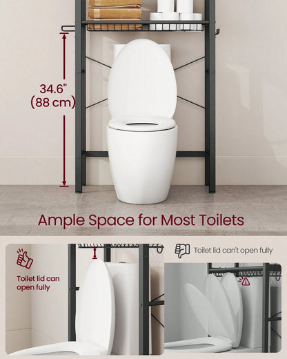 VASAGLE Over The Toilet Storage, Over Toilet Bathroom Organizer With Adjustable Shelves And Basket, 3 Hooks, Space Saving, 9.4 X 23.6 X 63 Inches