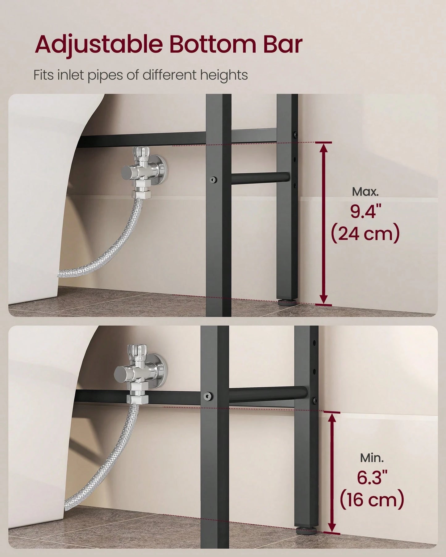 VASAGLE Over The Toilet Storage, Over Toilet Bathroom Organizer With Adjustable Shelves And Basket, 3 Hooks, Space Saving, 9.4 X 23.6 X 63 Inches