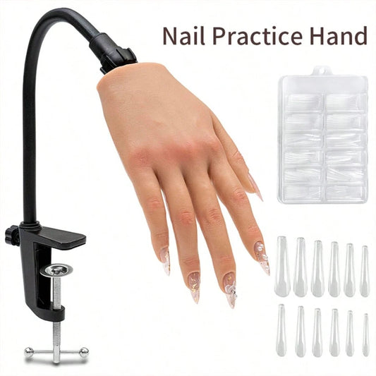 Veikmv Nail Silicone Practice Hand For Acrylic Nails Training Fake Hand Nail Art Practice Tools Hand Tattooed Nail Jewelry Showcase Supplies Manicure Beginners Suits