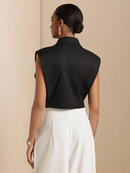 Vesra 2026 Summer New Metal Buckle Sleeveless Cropped Shirt, European And American Style Design Top For Women
