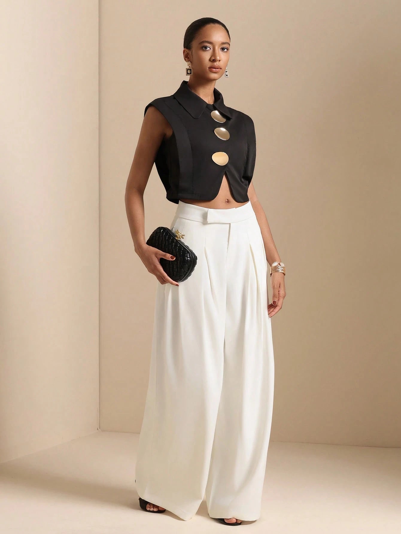Vesra 2026 Summer New Metal Buckle Sleeveless Cropped Shirt, European And American Style Design Top For Women