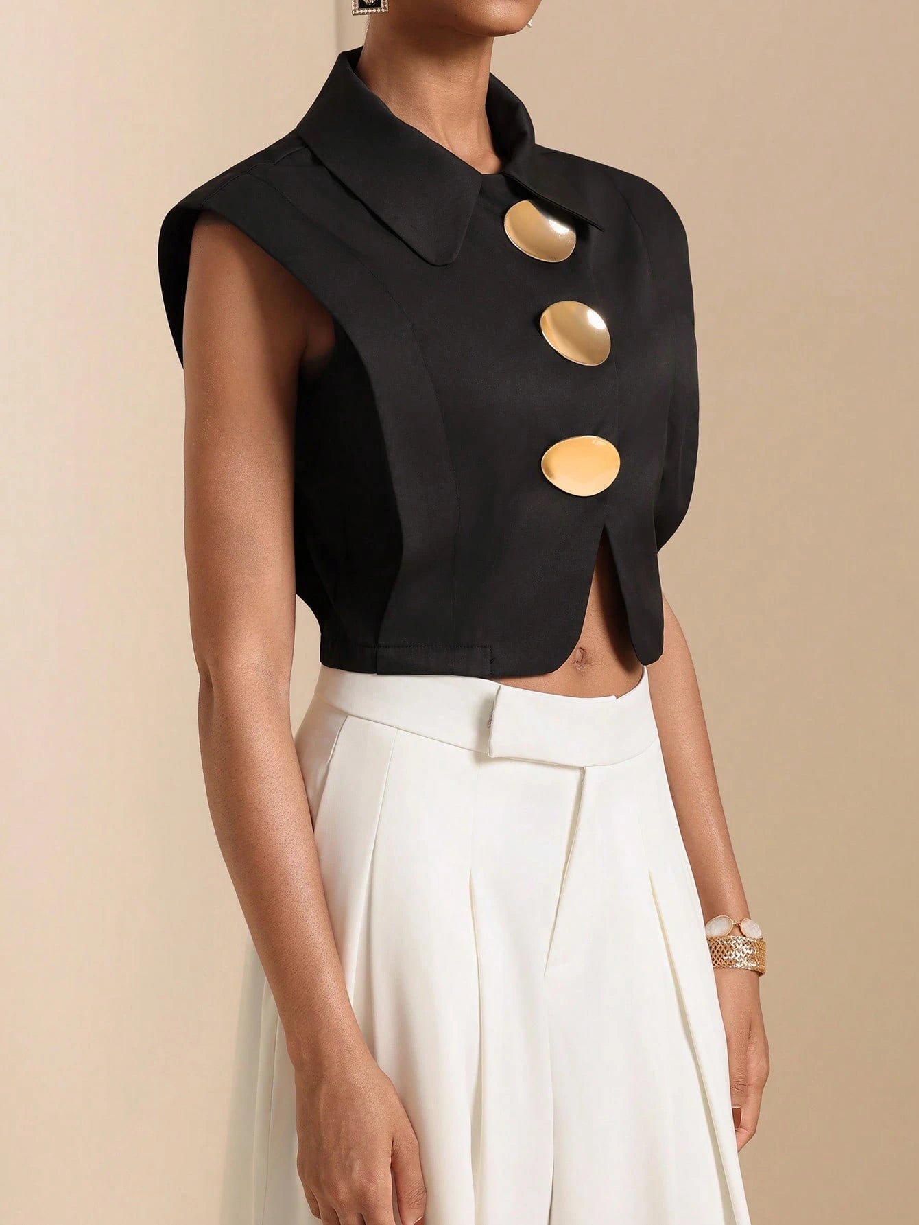 Vesra 2026 Summer New Metal Buckle Sleeveless Cropped Shirt, European And American Style Design Top For Women