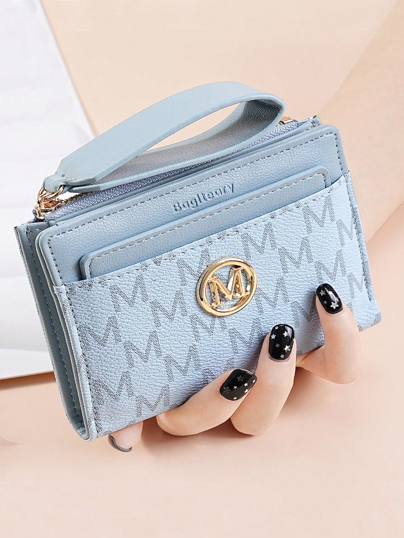Vintage Lychee Texture Minimalist Women's Wallet, Elegant Elegant Bi-Fold Card Slots Multi-Compartment Zipper Short Coin Purse With Letter Design