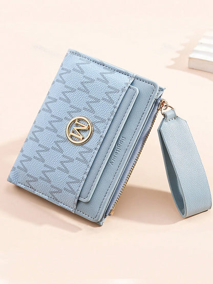 Vintage Lychee Texture Minimalist Women's Wallet, Elegant Elegant Bi-Fold Card Slots Multi-Compartment Zipper Short Coin Purse With Letter Design