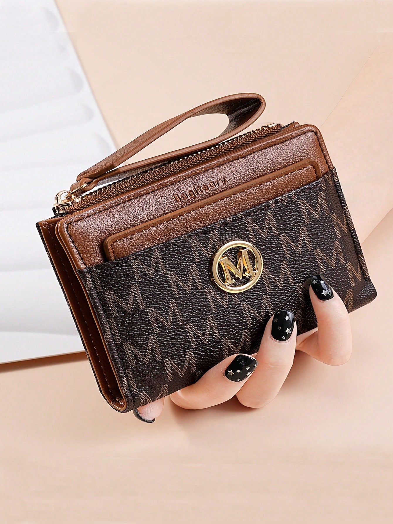 Vintage Lychee Texture Minimalist Women's Wallet, Elegant Elegant Bi-Fold Card Slots Multi-Compartment Zipper Short Coin Purse With Letter Design