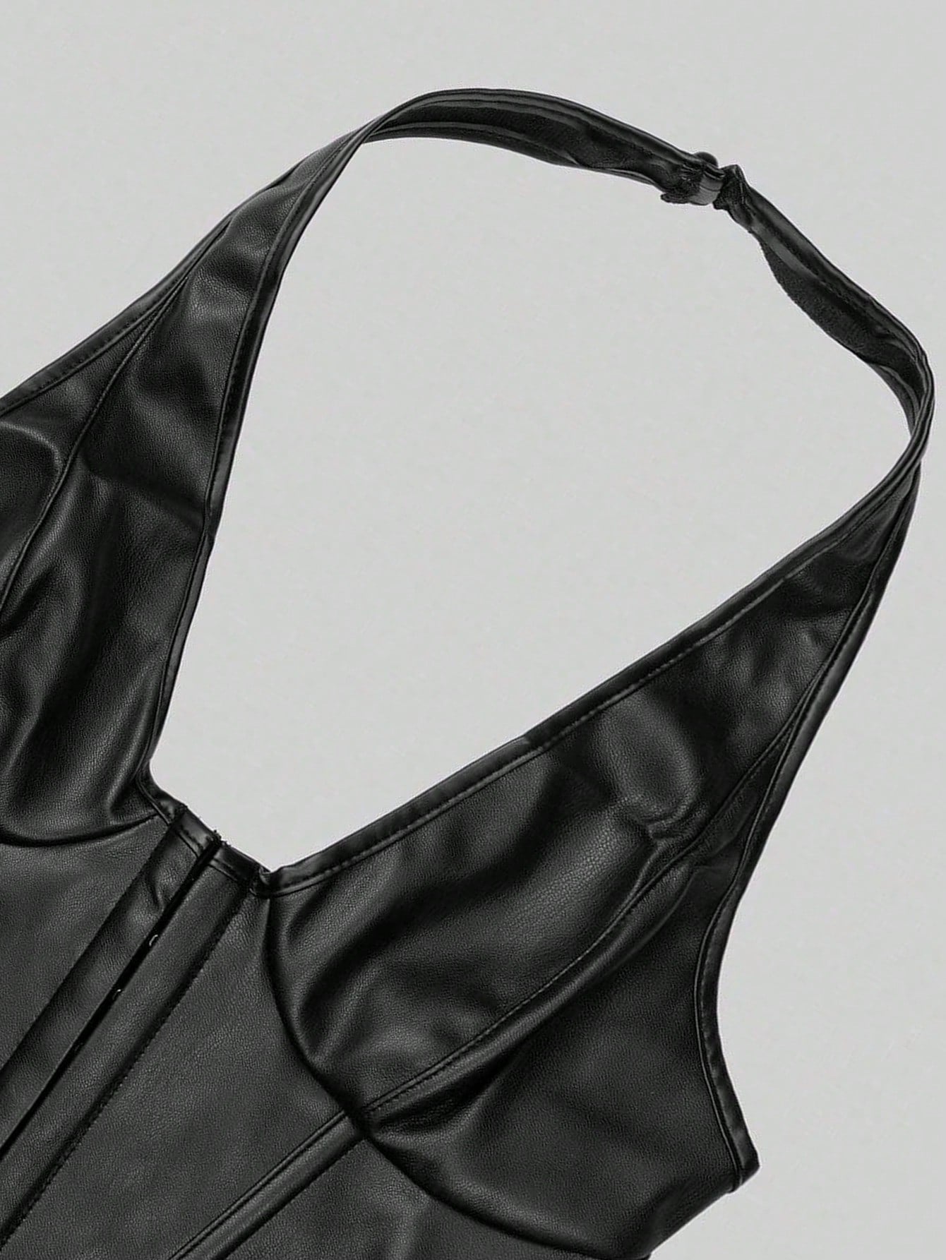 Vintage V-Neck Studded Front Lace-Up Backless PU Leather Camisole, Shapewear Halter Corset Crop Tank Cami Top, Avant-Garde Sexy Top For Spring Summer Music Festival, Party Dating Costumes Daily Going