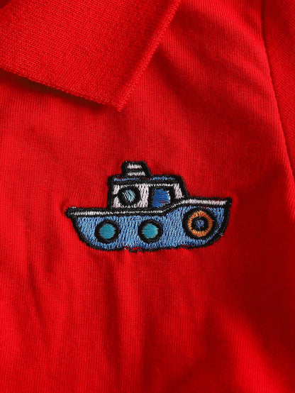 Vintaside Kids 3pcs Baby Boy Cute Embroidered Polo Shirts With Vacation Car & Coconut Tree Pattern, Casual Tops Set